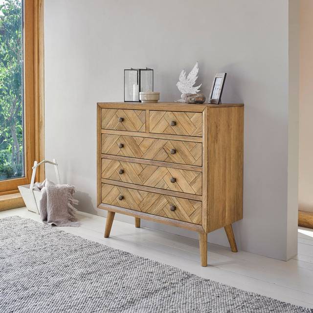 Brushed & Glazed Solid Oak Chest of Drawers - 5 Drawer Chest - Parquet Range - Oak Furnitureland