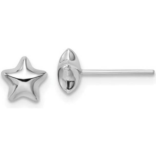 14K White Polished Small Puffed Star Post Earrings