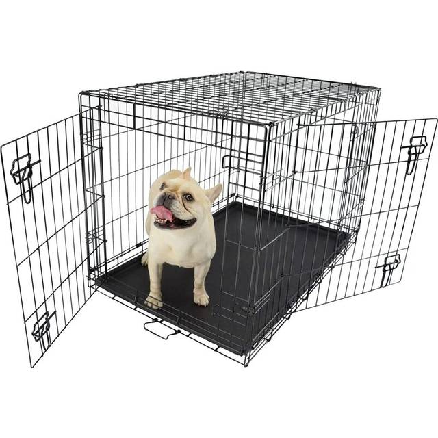 Briefness - Dog Puppy Cage Medium 30 inch Pets Dog Crate Folding 2 Door Dog Kennels and Crates Pet Carrier with Non-Chew Base Tray and Carrier Handle
