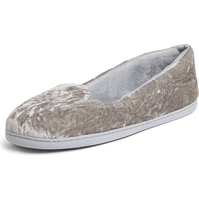 Dearfoams Women's Rebecca Lightweight Cozy Memory Foam Closed Back Slipper with Wide Widths  Sleet Crushed Velvet  11-12