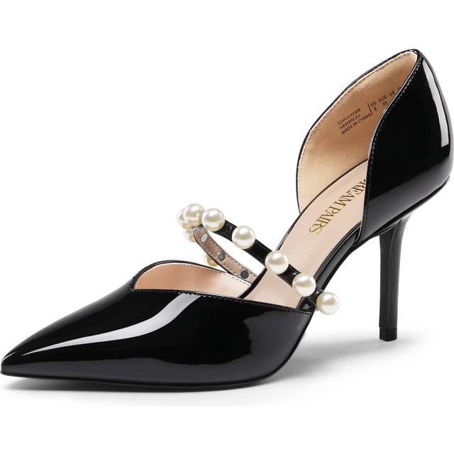 DREAM PAIRS Womens Closed Toe High Heels Stiletto Pointed Toe Strappy Pearl Elegant DOrsay Dress Wedding Party Pumps Shoes  Bla