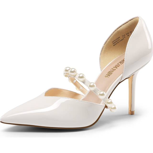 DREAM PAIRS Womens Closed Toe High Heels Stiletto Pointed Toe Strappy Pearl Elegant DOrsay Dress Wedding Party Pumps Shoes  Whi