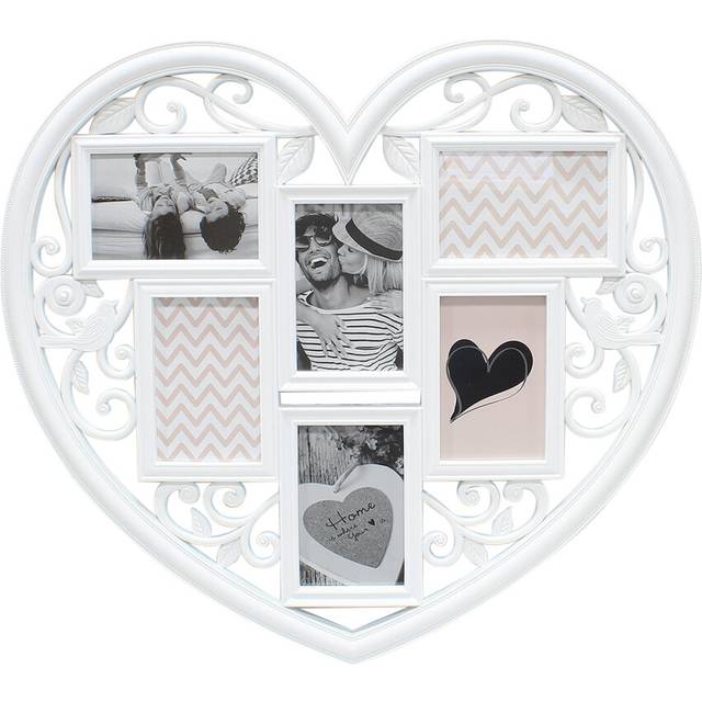 (White) 6 Photo Large Wedding Frame 3D Hanging Heart Shaped Multi Collage Picture Love