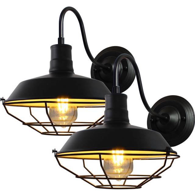Creative Antique Wall Light Wrought Iron Metal Wall Light Nostalgic Retro Industrial Wall Lamp for Loft Office Black Outside White Inside 26cm(2x)