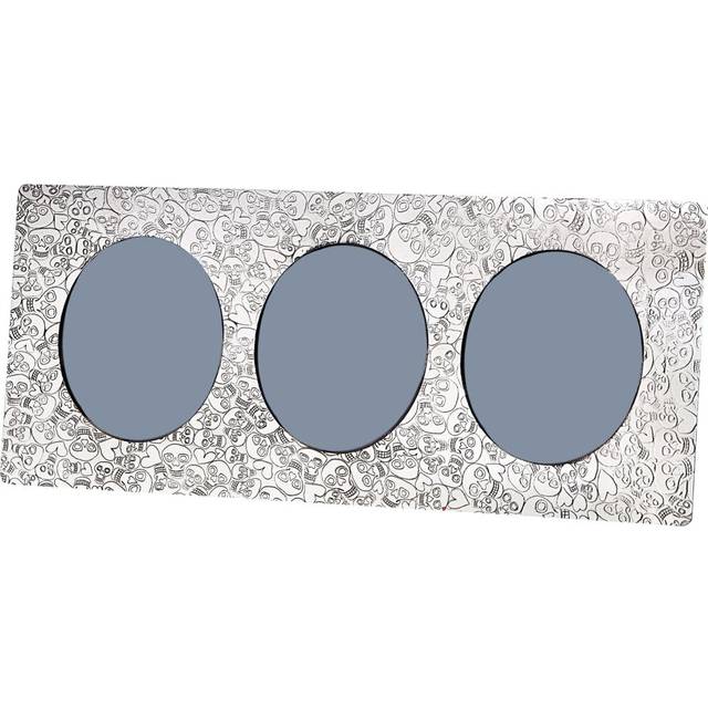 Triple Pewter Photo Frame Embossed Love Skull and Heart Pattern Takes Three 3 x 2 inch Picture Frames Rounded Corners Perfect for Engraving