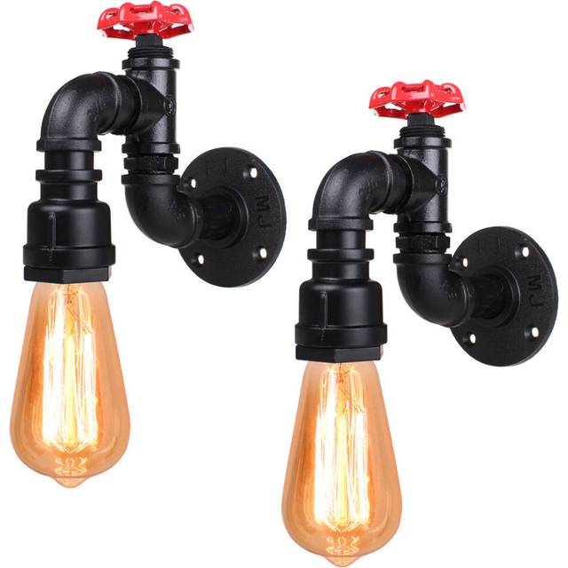 2pcs Creative Water Pipe Wall Lamp Vintage Metal Wall Sconce Industrial Wall Light for Living Room Kitchen Restaurant Black E27 60W