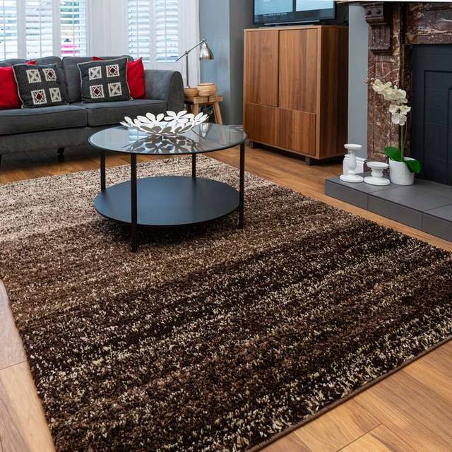Brown Striped Mottled Shaggy Hall Runner Rug - Murano - 60cm x 240cm Runner