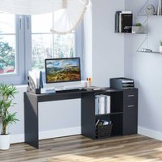 Homcom L-shaped Corner Computer Desk Table Study Table Pc Workstation With Storage Shelf Drawer Home Office Black