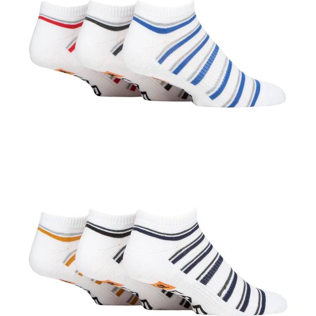 Mens 6 Pair Farah Plain, Patterned and Striped Trainer Socks Stripe White 6-11