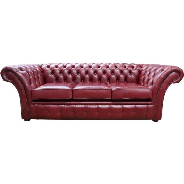 Chesterfield 3 Seater Old English Burgandy Leather Sofa Settee In Balmoral Style - Red
