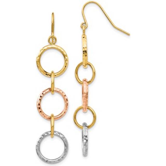 14K Tri-Color Diamond-Cut Circle Dangle Earrings