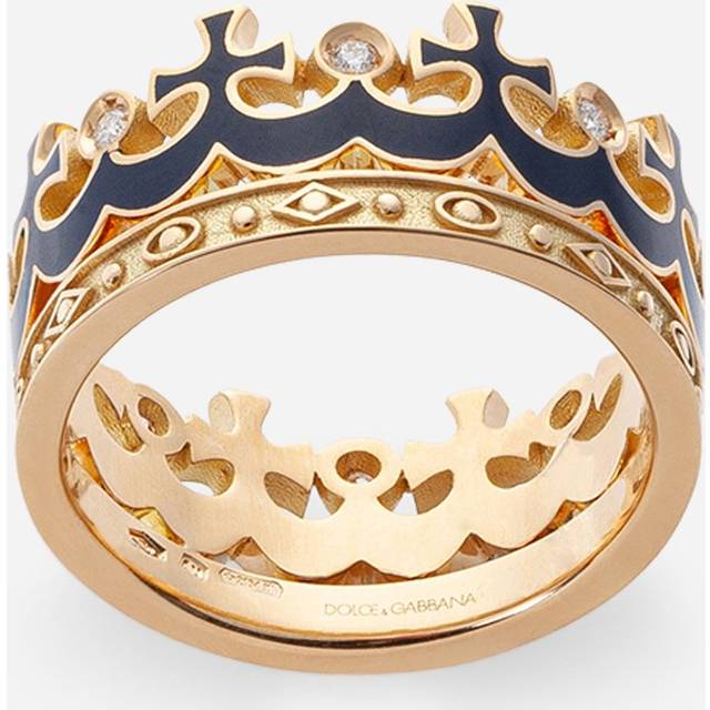 Dolce & Gabbana Crown Yellow Gold Ring With Blue Enamel Crown And Diamonds - Man Rings Gold 62