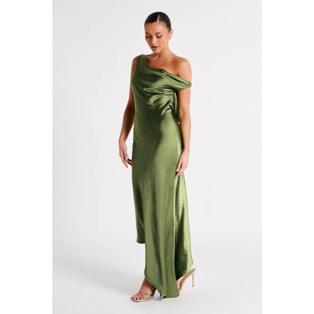 Yvette Slip Maxi Dress With Asymmetrical Hem - Emerald
