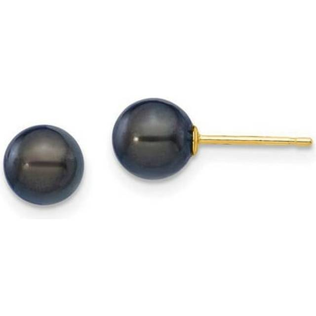 14K 6-7 mm Round Black Saltwater Akoya Cultured Pearl Stud Post Earrings