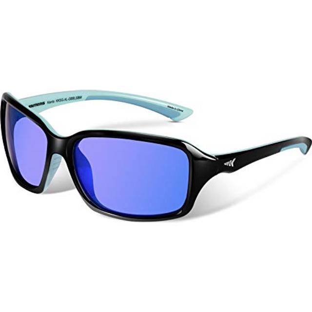 KastKing Alanta Polarized Sport Sunglasses,Gloss Black Sky Blue Frame, Smoke Base Cobalt Mirror, Aviators