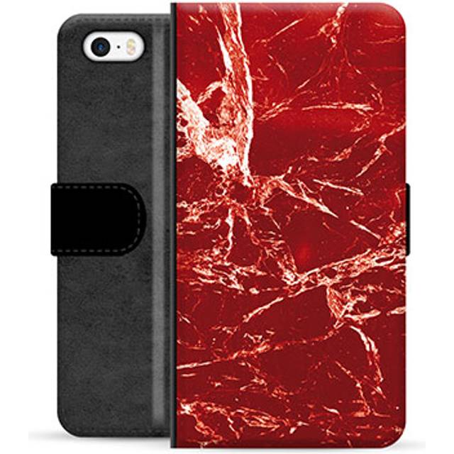 iPhone 5/5S/SE Premium Plånboksfodral - Röd Marmor