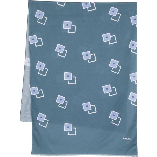 Barba - graphic-print frayed scarf - men - Linen/Flax/Cotton - One Size - Blue