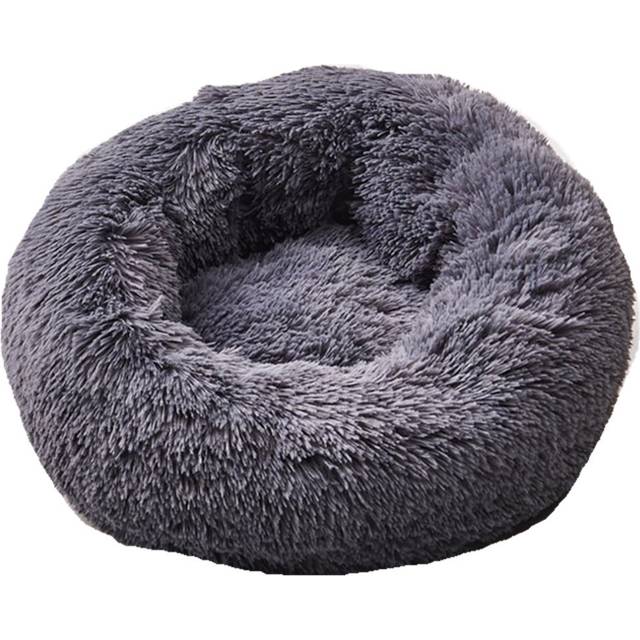 Round Shape Long Plush Pet Nest Cushion for Cat Dog Sleeping Dark gray_ diameter 40cm