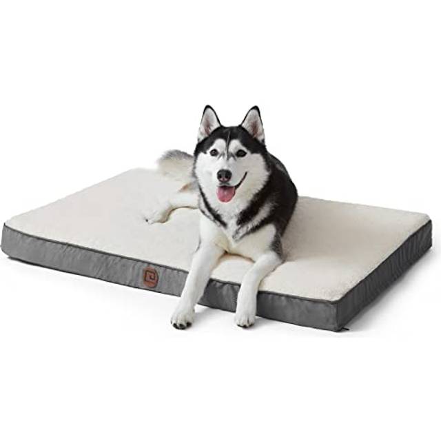 EHEYCIGA Large Dog Bed Washable , Dog Crate Mattress Orthopedic Dog Crate Bed Cushion with Removable Reversible Cover, White, 89x58x6cm