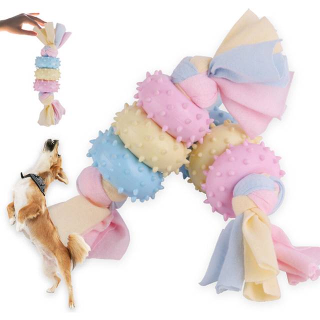 Pet Dog Cotton Rope Bead Molar Teeth Cleaner Brushing Stick Interactive Chew Toy