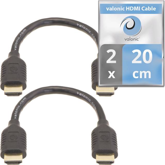 short HDMI cable - 2-pack, 20cm, 4k, Full HD, ARC, high speed, ultra HD, ethernet - for TV, PS5, XBOX, 30 AWG, black, 0.2m