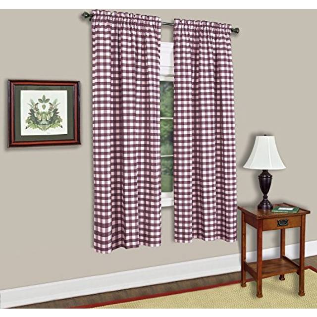 "Sweet Home Collection Kitchen Window Curtain Panel Treatment Decorative Buffalo Check Design 63"""""""" Long Burgundy"