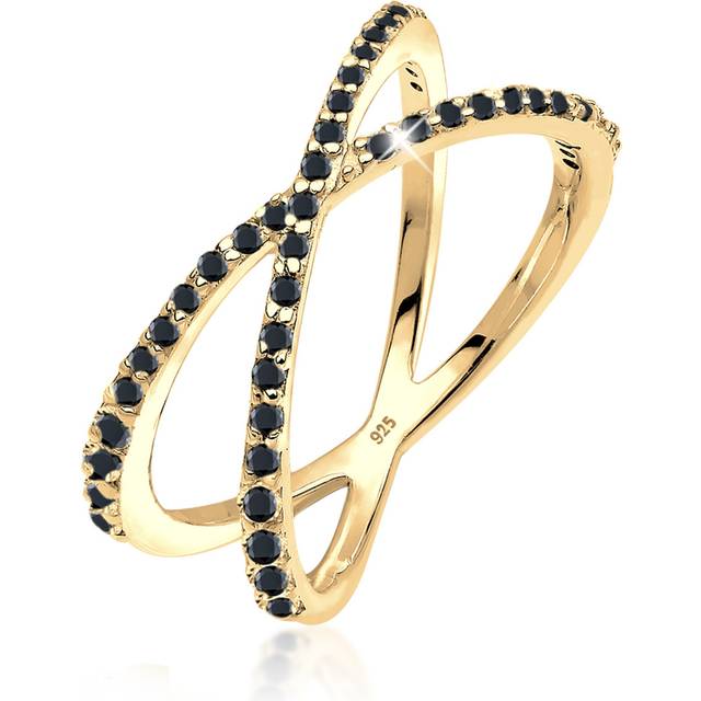 Elli Damen Echtschmuck Ring Wickelring X mit Zirkonia Kristallen i 925 sterlingsilver vergoldet, 56, Sterlingsilver, Kubisk zirkonia