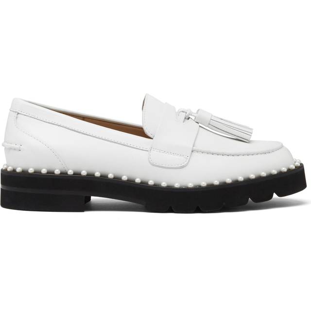 Stuart Weitzman, MILA LIFT PEARL LOAFER, FLATS AND LOAFERS, WHITE, CHIFFON CALF
