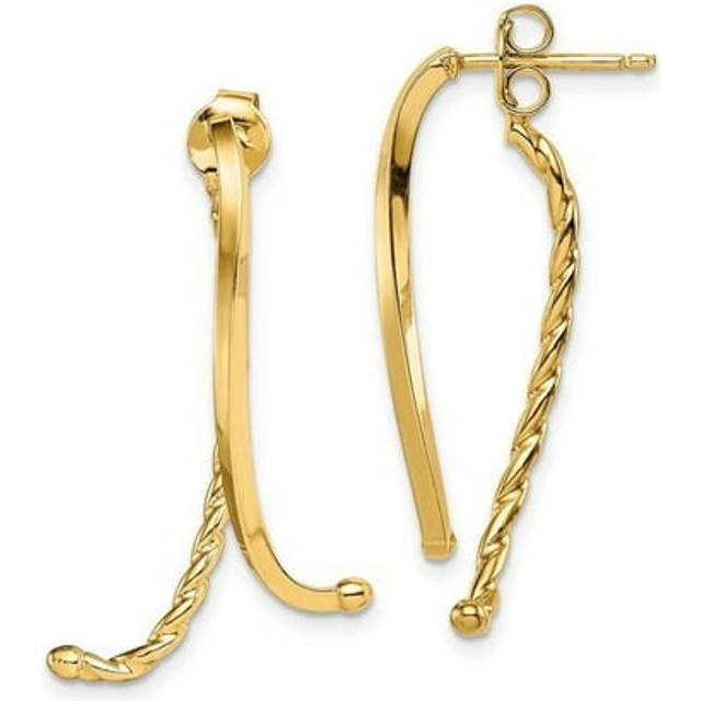 14K Yellow Gold Polished & Twisted Front & Back Post Earrings