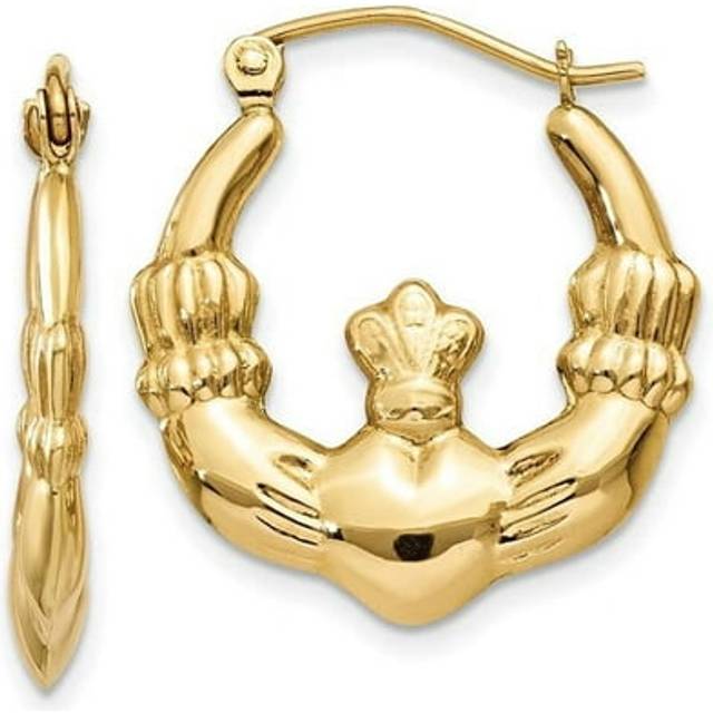14K Yellow Gold Polished Claddagh Hoop Earrings
