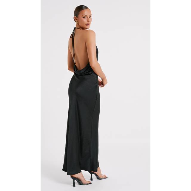Sammy Satin Halter Maxi Dress - Black - L
