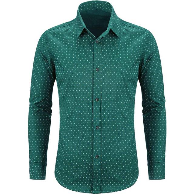 WULFUL Men's Casual Long Sleeve Dress Shirt Print Cotton Business Button Down Shirts Regular Fit Green