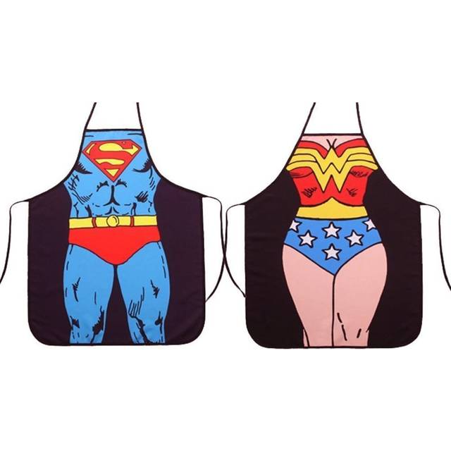 ALLYÃÂ® Sexy Kitchen Apron - Superman + Wonder Woman 2 pieces of Aprons, Funny Creative Cooking Aprons (Superman + Wonder Woman)