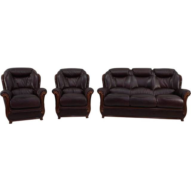 Bari Handmade 3+1+1 Sofa Suite Genuine Italian Burgandy Real Leather - Red - Suite Offers
