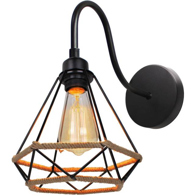 Retro Industrial Wall Sconce Hemp Rope Wall Light Ã20CM Diamond Vintage Wall Lamp for Cafe Office Living Room Bar Black