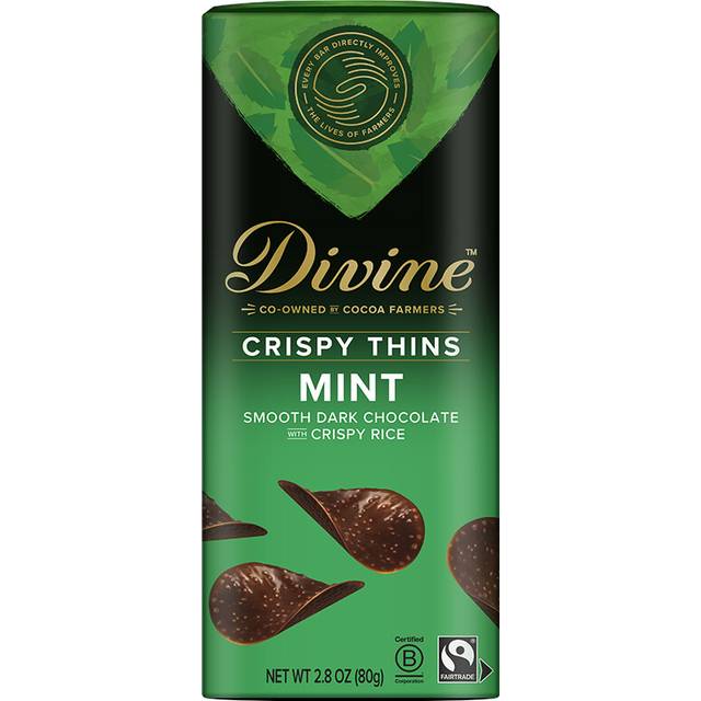 Divine Chocolate Dark Chocolate with Mint Crispy Thins 2.8 oz
