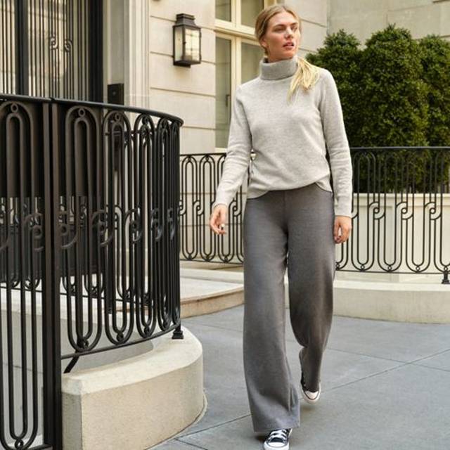 Lands' End Women's Starfish Wide Leg Stretch Jersey Trousers in Charcoal | Size: 14-16R