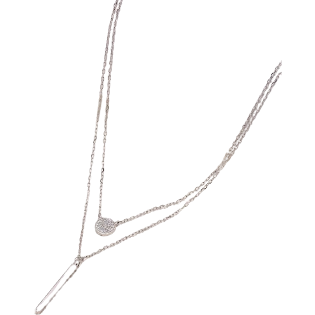 SHEIN 1 Piece Of 925 Sterling Silver Double Layer Necklace Round Shiny  Pendant Necklaces Gift For Women Wedding Fine Accessories