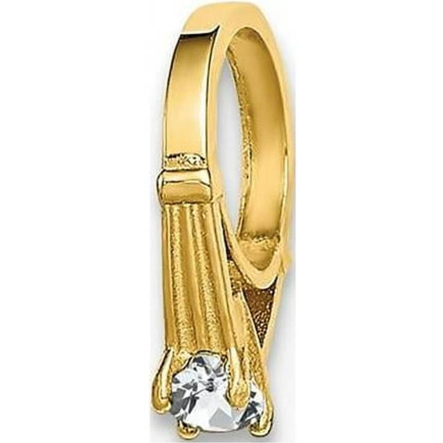 14K Yellow Gold 3D Ring with White CZ Charm