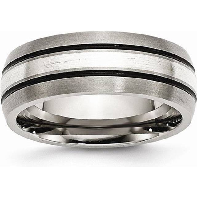 Chisel TB85-13 8 mm Titanium Grooved, Sterling Silver Inlay Brushed & Antiqued Band - Size 13