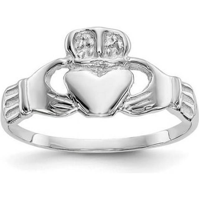 14K White Gold Polished Claddagh Ring - Size 6