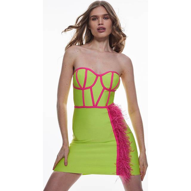 Bandage Feather Detail Mini Dress - Green