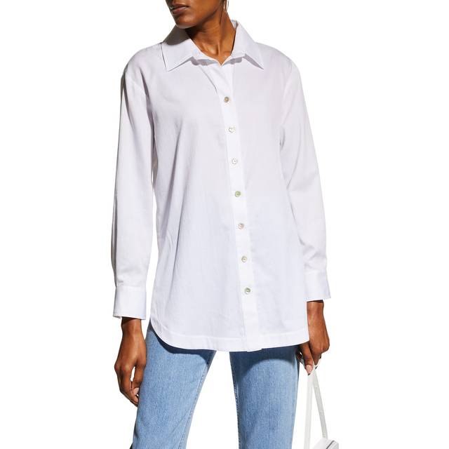 Solid Cotton Lawn Boyfriend Shirt - WHITE - Large