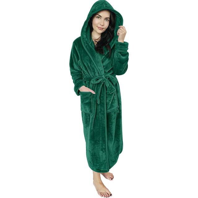 NY Threads Womens Fleece Hooded Bath Robe - Plush Long Robe  Green  Me