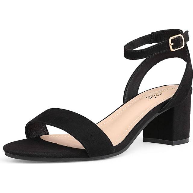 DREAM PAIRS Women's Open Toe Ankle Strap Low Block Chunky Heels Sandals Party Dress Pumps Shoes Size 9 Black/Suede CARNIVAL