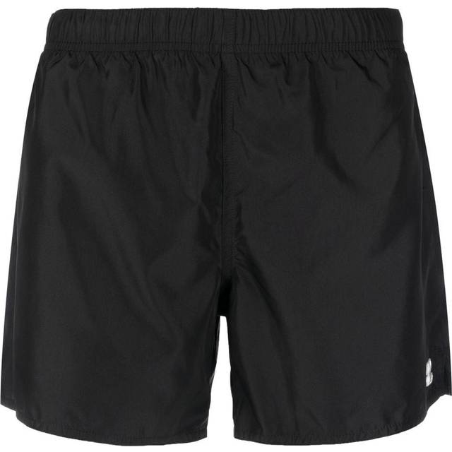Courrèges - logo-patch plain swim shorts - men - Polyester - M - Black