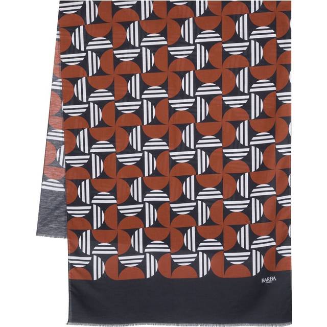 Barba - graphic-print frayed scarf - men - Linen/Flax/Cotton - One Size - Blue