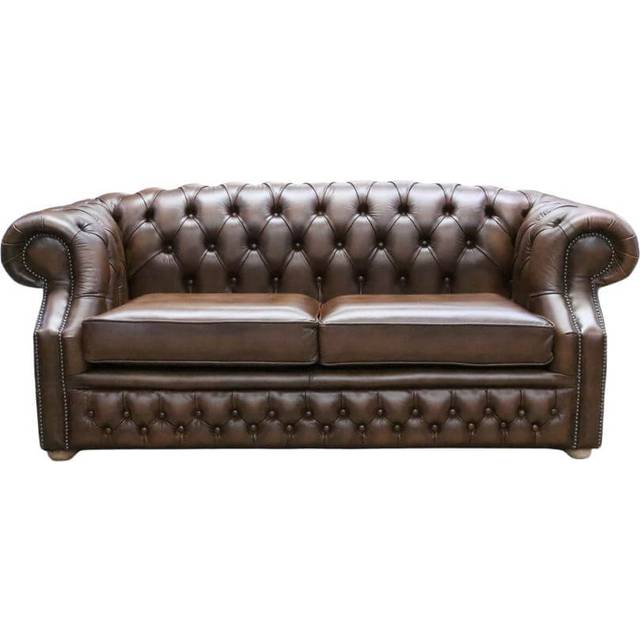 Chesterfield 2.5 Seater Sofa Antique Brown Real Leather In Buckingham Style