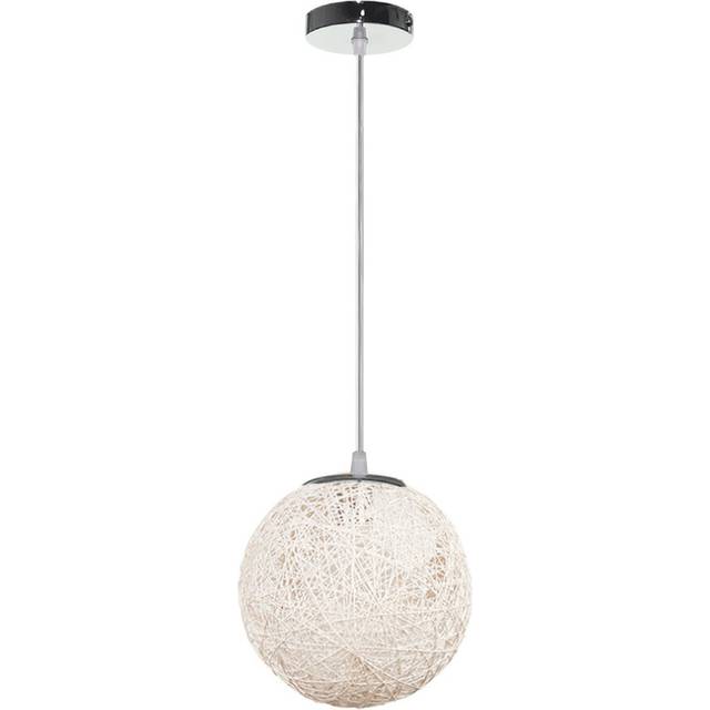 Fairy Tale Idyllic Country Pendant Light Colorful Rattan Weave Chandelier Modern Spherical Ceiling Lamp for Bedroom Cafe Loft 20CM White