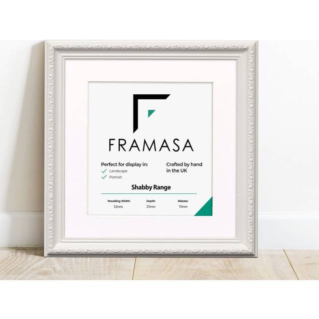 (White Frame White Mount, 5x5 Pic (7x7 Frame)) New Shabby Chic Picture Photo Frames ,White Antique Style Photo Frames,  With Multicolored Mounts White